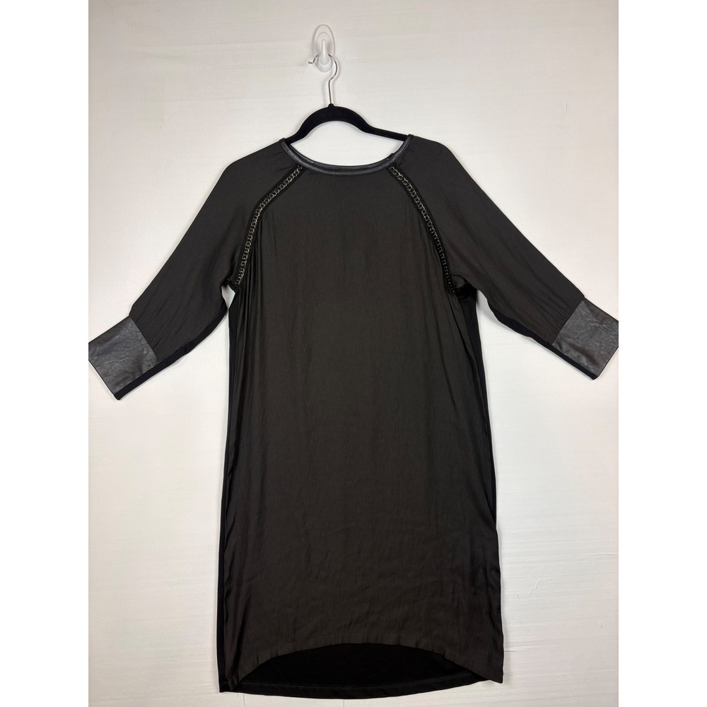 NU Denmark Simple Dress Women S Grey Mixed Media Faux Leather Chain Shift